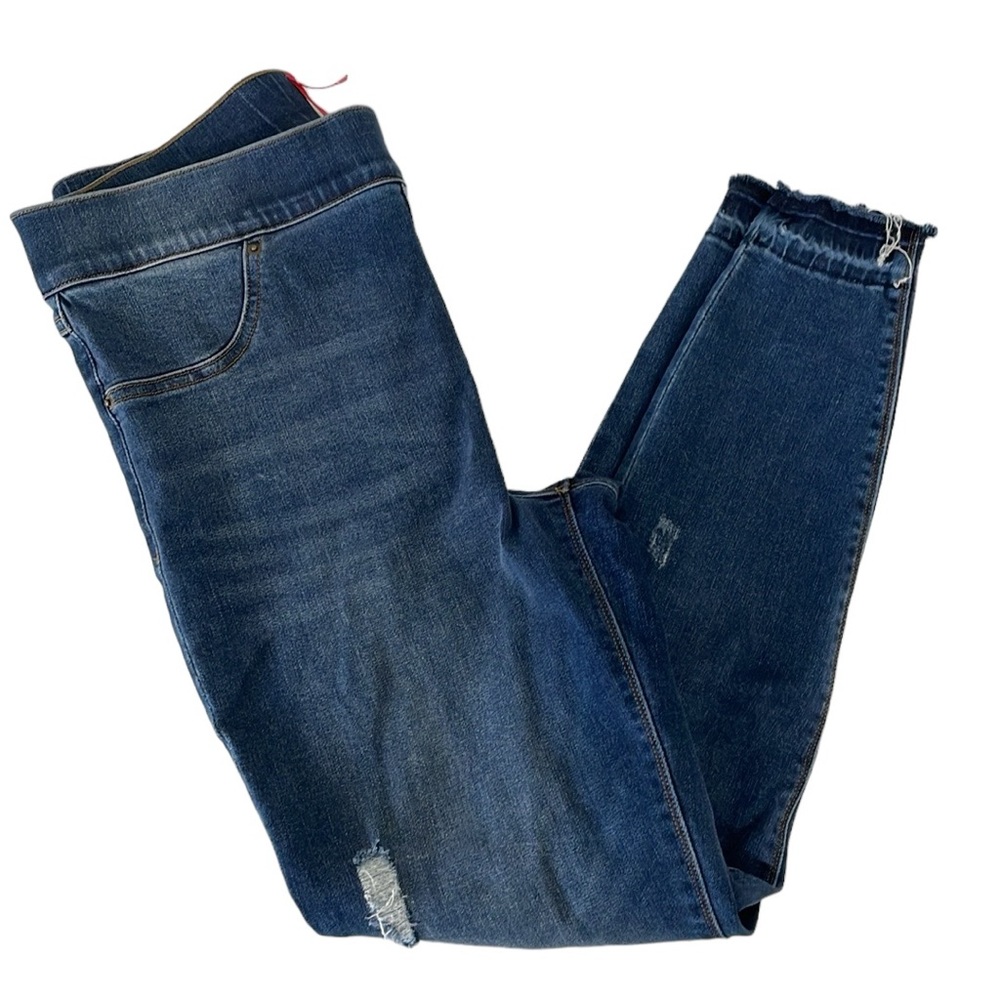 Spanx Size Large distressed blue Jean-ish ankle leggings. Medium wash. EUC